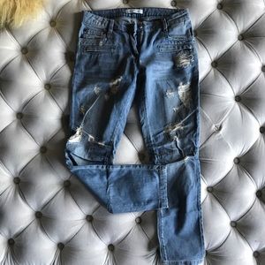 Pierre Balmain Distressed Moto Jean